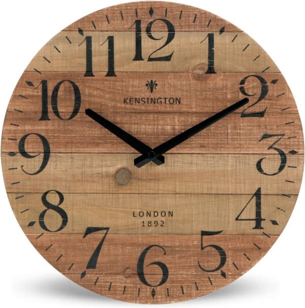 HOME Farmhouse Black Wall Clock - 12 Inch Quartz Battery Operated Vintage Wooden Decorative Silent Analog Clock for Kitchen, Living Room, Bedroom, Office