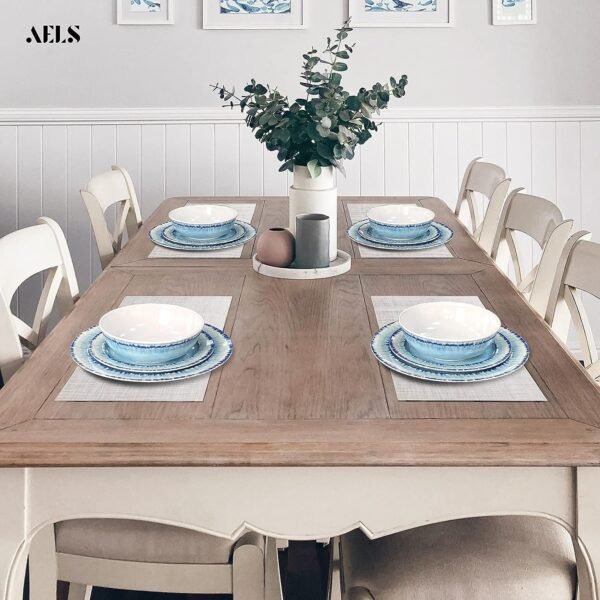 81gDVZDCgzS._AC_SL1500.jpg AELS Melamine Dinnerware Set of 12 Pcs Dinner Dishes Set for Indoor and Outdoor Use, Dishwasher Safe, Lightweight Unbreakable, BPA Free, Light Blue