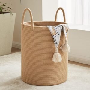 81hzD-ko1bL._AC_SL1500.jpg 72L Large Woven Laundry Hamper, Tall Cotton Rope Storage Basket, Jute Baby Nursery Hamper for Blankets, Toys and Clothes in Bedroom and Living Room Organizing, Jute