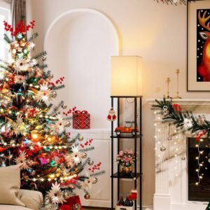 addlon Floor Lamp with Shelves, 4-Tier Modern Shelf Floor Lamp with 3CCT LED Bulb, Display Lamp for Living Room, Bedroom and Office - Black