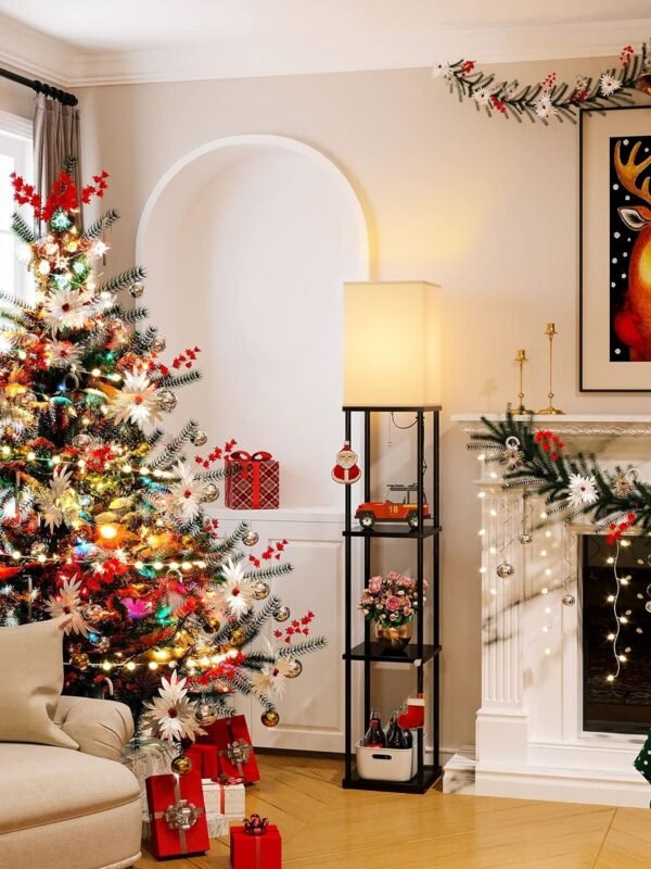 addlon Floor Lamp with Shelves, 4-Tier Modern Shelf Floor Lamp with 3CCT LED Bulb, Display Lamp for Living Room, Bedroom and Office - Black