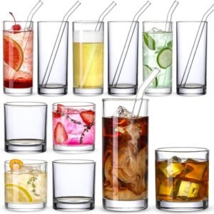 81iP4kWa_FL._AC_SL1500.jpg 12-Pack 12oz Glass Cups with Straws, Drinkware Glasses Set for Water, Coffee, Cocktails