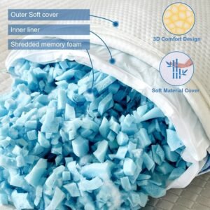 81jT4XvMSyL._AC_SL1500.jpg Cooling Shredded Memory Foam Pillow - 2 Packs Cooling Bed Pillow Adjustable Loft for Side Back & Stomach Sleepers Washable Removable Cover with Extra Bag of Fill