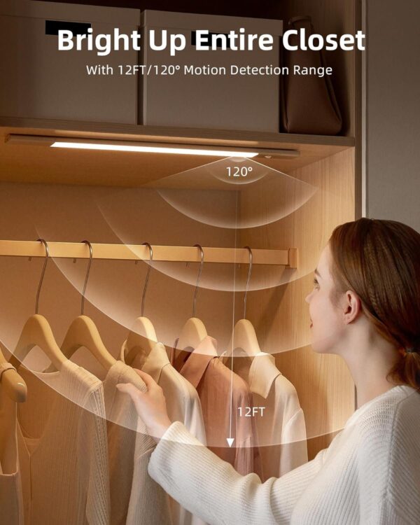 Motion Sensor Cabinet Light,48LED Detachable Battery Powered Operated Dimmable Closet Lights, Rechargeable Wireless Under Counter Lighting,Night Light for Stairway,Kitchen,Wardrobe,Cupboard