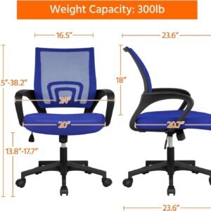 81jzSFS-XkL._AC_SL1500.jpg Yaheetech Office Computer Desk Chair Swivel Rolling, Cute Task Chair Ergonomic Conference Room, Mesh Work Study Chair Basic Comfy Desktop Chair with Wheels Arms, Blue
