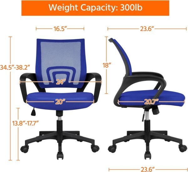 81jzSFS-XkL._AC_SL1500.jpg Yaheetech Office Computer Desk Chair Swivel Rolling, Cute Task Chair Ergonomic Conference Room, Mesh Work Study Chair Basic Comfy Desktop Chair with Wheels Arms, Blue