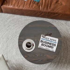 81kD1R0hQVL._AC_SL1500.jpg JIFULI Coffee Table with Rolling Base,Black Wooden End Table for Couch,2-Tier Coffee Tables for Living Room,Round