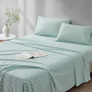 Comfort Spaces 100% Cotton Sheet Set Breathable, Lightweight, Soft with 14" Elastic Pocket Fits up to 16" Mattress, All Season Cozy Bedding, Matching Pillow Case, Queen Good Vibes 4 Piece