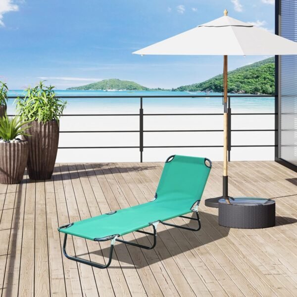 81lCDznTcCL._AC_SL1500.jpg Outsunny Folding Chaise Lounge Pool Chairs, Outdoor Sun Tanning Chairs with 5-Level Reclining Back, Steel Frame for Beach, Yard, Patio, Green