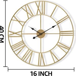 Sorbus Large Wall Clock for Living Room Decor, (40CM) 16 Inch Wall Clock Decorative, Metal Analog Roman Numeral Wall Clock Modern Wall Clocks - Large Clock Home Decor (Gold)