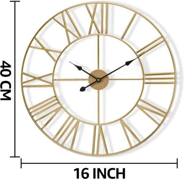 Sorbus Large Wall Clock for Living Room Decor, (40CM) 16 Inch Wall Clock Decorative, Metal Analog Roman Numeral Wall Clock Modern Wall Clocks - Large Clock Home Decor (Gold)