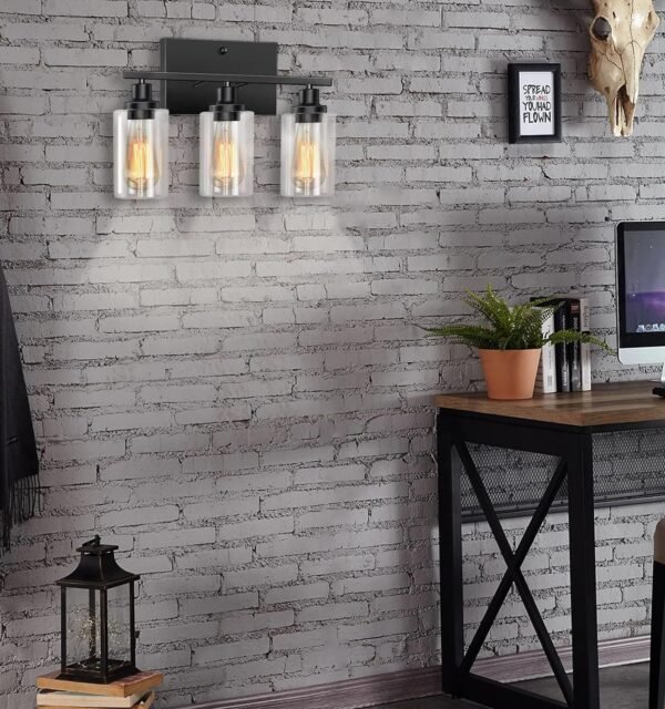 Bathroom Light Fixtures, 3-Light Bathroom Vanity Light, Matte Black Vanity Light with Clear Glass Shade, Modern Bathroom Lights Over Mirror, Vanity Lighting Fixtures for Bathroom, Living Room, Hallway