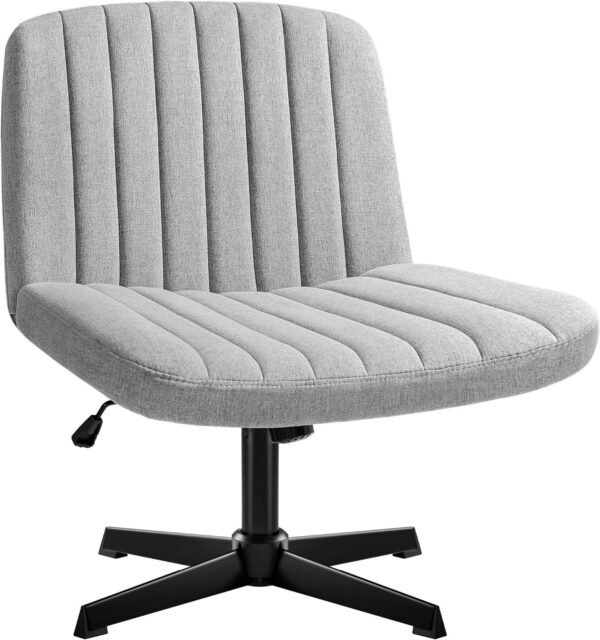 JUMMICO Armless Office Desk Chair No Wheels, Cross Legged Office Chairs Padded Wide Seat, Fabric Modern Adjustable Swivel Accent Chair, Computer Task Vanity Chair for Home Office (Beige)
