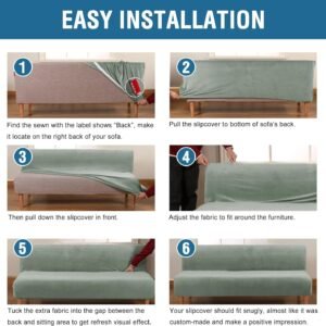 81mXfESgxuL._AC_SL1500.jpg H.VERSAILTEX Real Velvet Futon Cover Armless Sofa Covers Sofa Bed Covers Stretch Futon Couch Cover Sofa Slipcover Furniture Protector Thick Soft Cozy Velvet Fabric Form Fitted Stay In Place, Sea Grass
