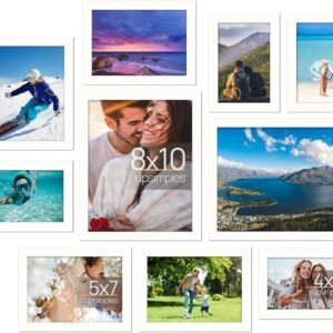 upsimples 10 Pack Picture Frames Collage Wall Decor with Glass, Gallery Wall Frame Set for Wall Mounting or Tabletop Display, Multi Sizes Including 8x10, 5x7, 4x6 Family Photo Frames, Black
