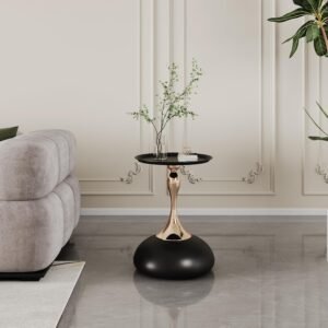 Round Small Metal Side Table, Mid Century End Table, Vintage Pedestal Accent Coffee Table for Small Spaces, Living Room, Bedroom Balcony and Office, Black