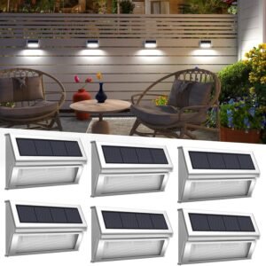 ROSHWEY Solar Fence Lights Outdoor Waterproof, 6 Pack Solar Deck Post Lights Solar Powered Outside Lights Dusk to Dawn Led Steps Lamps for Stairs Garden Patio Yard Railing Decoration Lighting