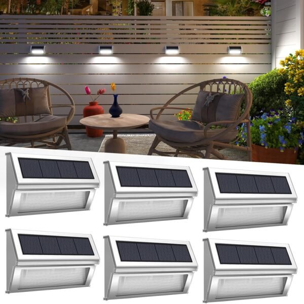 ROSHWEY Solar Fence Lights Outdoor Waterproof, 6 Pack Solar Deck Post Lights Solar Powered Outside Lights Dusk to Dawn Led Steps Lamps for Stairs Garden Patio Yard Railing Decoration Lighting