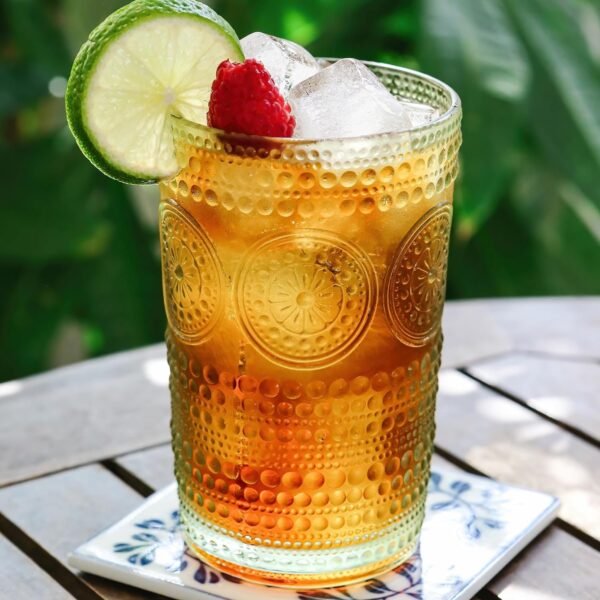 Kate Aspen Hobnail Beaded Floral Rose Gold Drinking Glasses Set of 6, (13 oz) Vintage Glassware Set Cocktail Glass Set, Juice Glass, Water Cups | Great Hostess Gift & Gift for New Home Owners