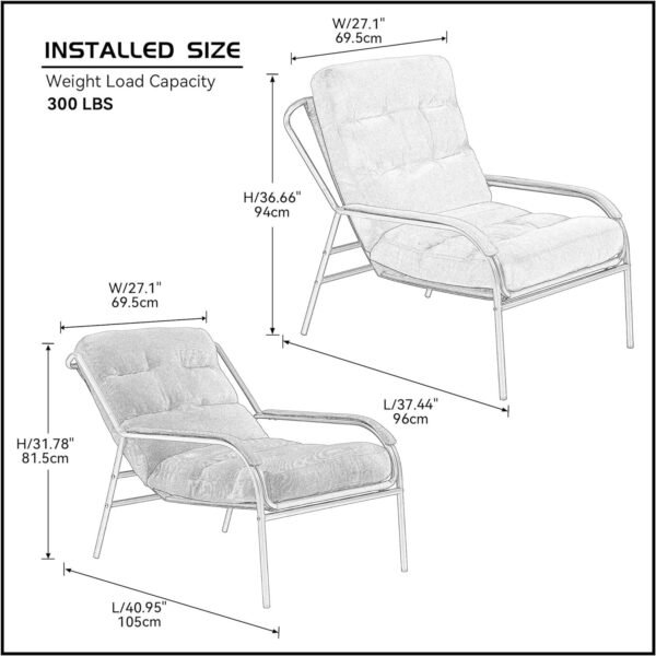 JUSTONE Modern Cotton Fabric Lazy Chair, Accent Contemporary Lounge Chair, Single Steel Frame Leisure Chair with Armrests,Thick Padded Back,(Blue)