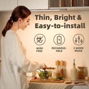 Motion Sensor Cabinet Light,48LED Detachable Battery Powered Operated Dimmable Closet Lights, Rechargeable Wireless Under Counter Lighting,Night Light for Stairway,Kitchen,Wardrobe,Cupboard