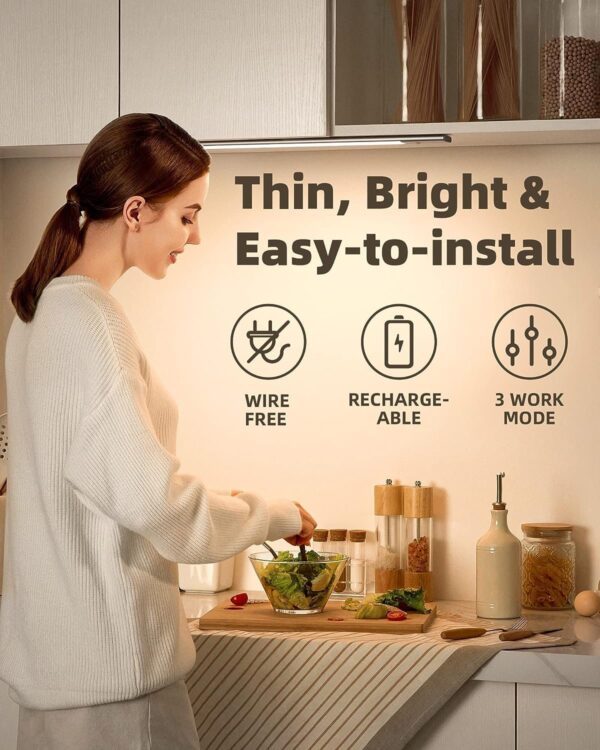 Motion Sensor Cabinet Light,48LED Detachable Battery Powered Operated Dimmable Closet Lights, Rechargeable Wireless Under Counter Lighting,Night Light for Stairway,Kitchen,Wardrobe,Cupboard