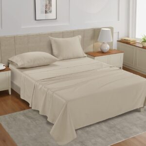 LANE LINEN Queen Sheet Set, 4 Pc Queen Size Sheets Set, 450 Thread Count 100% Cotton Sheets, Cooling Sheets Queen Size, Soft and Breathable Bed Sheets Queen, Deep Pocket Queen Sheets - Ivory
