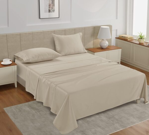 LANE LINEN Queen Sheet Set, 4 Pc Queen Size Sheets Set, 450 Thread Count 100% Cotton Sheets, Cooling Sheets Queen Size, Soft and Breathable Bed Sheets Queen, Deep Pocket Queen Sheets - Ivory