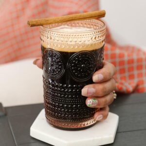 Kate Aspen Hobnail Beaded Floral Rose Gold Drinking Glasses Set of 6, (13 oz) Vintage Glassware Set Cocktail Glass Set, Juice Glass, Water Cups | Great Hostess Gift & Gift for New Home Owners