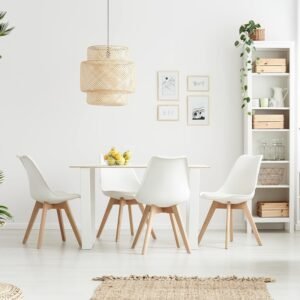 Mid-Century Modern Lounge Chair Set of 2 - High Back Rest, Soft Padded Seats & Solid Wood Legs - Dining, Living Room, Kitchen - DSW Shell Tulip Chair - White