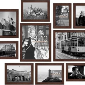 upsimples 10 Pack Picture Frames Collage Wall Decor with Glass, Gallery Wall Frame Set for Wall Mounting or Tabletop Display, Multi Sizes Including 8x10, 5x7, 4x6 Family Photo Frames, Black