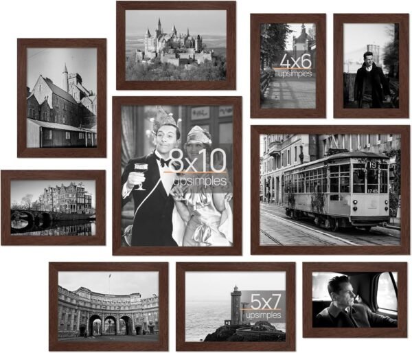 upsimples 10 Pack Picture Frames Collage Wall Decor with Glass, Gallery Wall Frame Set for Wall Mounting or Tabletop Display, Multi Sizes Including 8x10, 5x7, 4x6 Family Photo Frames, Black