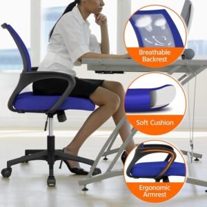 81saLNMZXQL._AC_SL1500.jpg Yaheetech Office Computer Desk Chair Swivel Rolling, Cute Task Chair Ergonomic Conference Room, Mesh Work Study Chair Basic Comfy Desktop Chair with Wheels Arms, Blue
