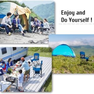 Portable Camping Chair Folding Quad Outdoor Lawn Chairs Cooling Mesh Back, Adjustable Arm Height, 2 Cup Holder, Side Pocket for Concert, Carry Bag for Sports Support 300lbs(Blue Mesh)