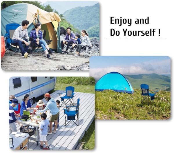 Portable Camping Chair Folding Quad Outdoor Lawn Chairs Cooling Mesh Back, Adjustable Arm Height, 2 Cup Holder, Side Pocket for Concert, Carry Bag for Sports Support 300lbs(Blue Mesh)