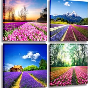 MESESE Wall Art Decor - 4 Panels Sunflower Canvas Wall Art Giclee Modern Home Decoration Watercolor Poster Canvas Picture for Living Room Ready to Hang