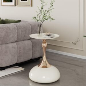 Round Small Metal Side Table, Mid Century End Table, Vintage Pedestal Accent Coffee Table for Small Spaces, Living Room, Bedroom Balcony and Office, Black