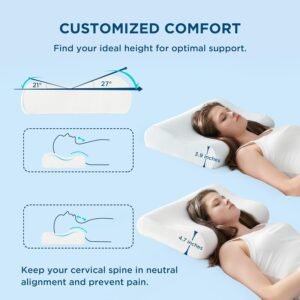 Bedsure Breescape Cervical Neck Pillow for Pain Relief - Contour Memory Foam Pillows for Sleeping, Odorless Ergonomic Pillow Adjustable Orthopedic Neck Support Pillow for Side, Back & Stomach Sleeper