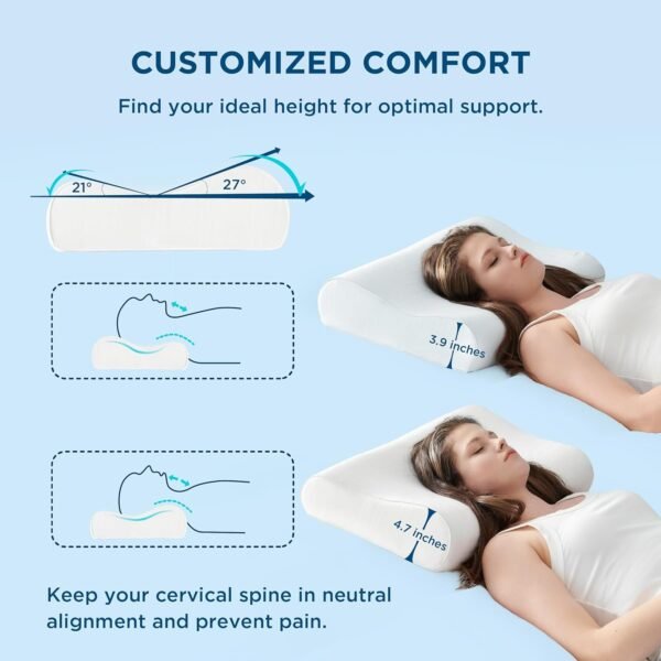 Bedsure Breescape Cervical Neck Pillow for Pain Relief - Contour Memory Foam Pillows for Sleeping, Odorless Ergonomic Pillow Adjustable Orthopedic Neck Support Pillow for Side, Back & Stomach Sleeper