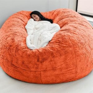 81zPEG62z-L._AC_SL1500.jpg Giant Fur Bean Bag Chair Cover for Kids Adults, (No Filler) Living Room Furniture Big Round Soft Fluffy Faux Fur Beanbag Lazy Sofa Bed Cover (Light Grey, 5FT)