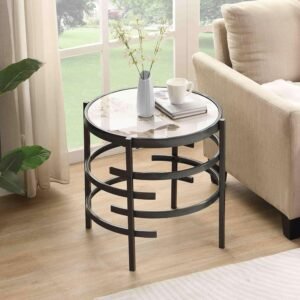 Modern Round Sofa Side Table for Living Room, Gold Small Coffee Table with Sintered Stone Top, Metal Frame, Easy Upkeep and Install, 20.7" W High-Temperature End Table