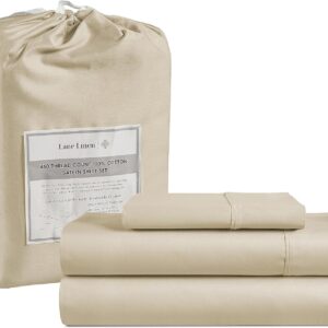 LANE LINEN Queen Sheet Set, 4 Pc Queen Size Sheets Set, 450 Thread Count 100% Cotton Sheets, Cooling Sheets Queen Size, Soft and Breathable Bed Sheets Queen, Deep Pocket Queen Sheets - Ivory