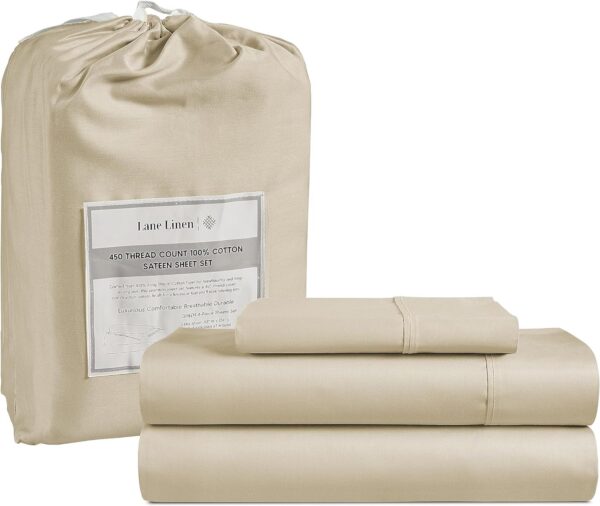 LANE LINEN Queen Sheet Set, 4 Pc Queen Size Sheets Set, 450 Thread Count 100% Cotton Sheets, Cooling Sheets Queen Size, Soft and Breathable Bed Sheets Queen, Deep Pocket Queen Sheets - Ivory