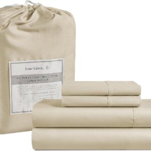 LANE LINEN Queen Sheet Set, 4 Pc Queen Size Sheets Set, 450 Thread Count 100% Cotton Sheets, Cooling Sheets Queen Size, Soft and Breathable Bed Sheets Queen, Deep Pocket Queen Sheets - Ivory