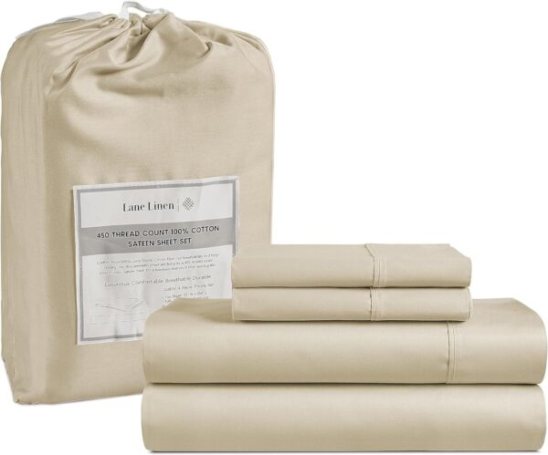 LANE LINEN Queen Sheet Set, 4 Pc Queen Size Sheets Set, 450 Thread Count 100% Cotton Sheets, Cooling Sheets Queen Size, Soft and Breathable Bed Sheets Queen, Deep Pocket Queen Sheets - Ivory