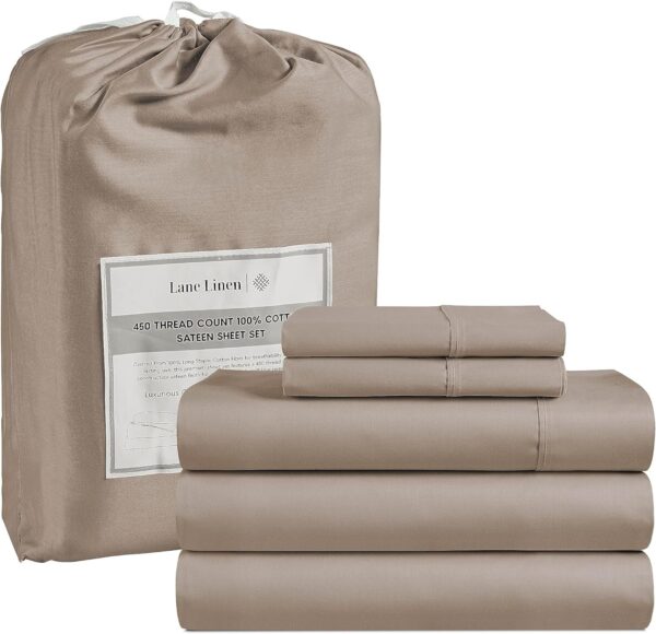 LANE LINEN Queen Sheet Set, 4 Pc Queen Size Sheets Set, 450 Thread Count 100% Cotton Sheets, Cooling Sheets Queen Size, Soft and Breathable Bed Sheets Queen, Deep Pocket Queen Sheets - Ivory