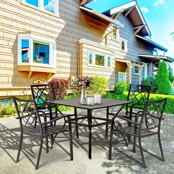 91L49n_eXnL._AC_SL1500.jpg 2 Pieces Outdoor Dining Chairs, Patio Bistro Wrought Iron Stackable Chairs with Armrest for Garden, Porch, Backyard, Black - Supports 250 lbs