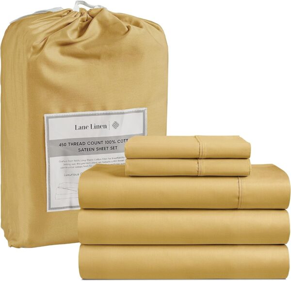 LANE LINEN Queen Sheet Set, 4 Pc Queen Size Sheets Set, 450 Thread Count 100% Cotton Sheets, Cooling Sheets Queen Size, Soft and Breathable Bed Sheets Queen, Deep Pocket Queen Sheets - Ivory