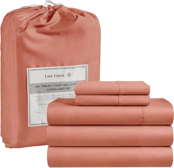 LANE LINEN Queen Sheet Set, 4 Pc Queen Size Sheets Set, 450 Thread Count 100% Cotton Sheets, Cooling Sheets Queen Size, Soft and Breathable Bed Sheets Queen, Deep Pocket Queen Sheets - Ivory