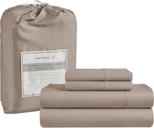 LANE LINEN Queen Sheet Set, 4 Pc Queen Size Sheets Set, 450 Thread Count 100% Cotton Sheets, Cooling Sheets Queen Size, Soft and Breathable Bed Sheets Queen, Deep Pocket Queen Sheets - Ivory